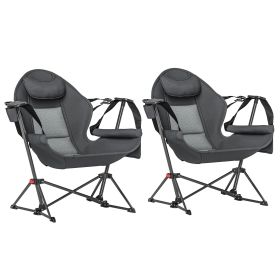 Outsunny Hammock Camping Chair Set of 2, Adjustable Back Folding Swinging Hammock Chair with Cup Holder and Padded Seat, Gray Outsunny Hammock Camping Chair Set of 2, Adjustable Back Folding Swinging Hammock Chair with Cup Holder and Padded Seat, Gray